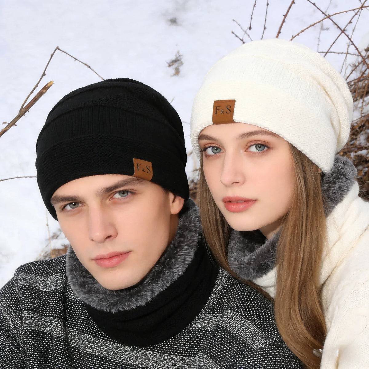 New Unisex Slouchy Winter Hats Add Fur Lined Men And Women Warm Beanie Cap Casual Label Decor Winter Knitted Hats