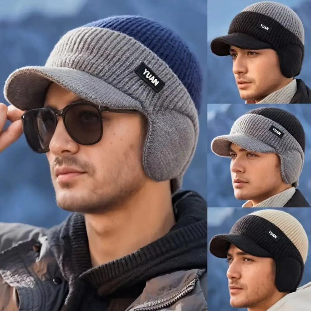 Knit Baseball Cap Winter Thermal Ear Protection Hat Windproof Men Women Outdoor Sports Couples Hats Fleece Block Dual-Tone Hats