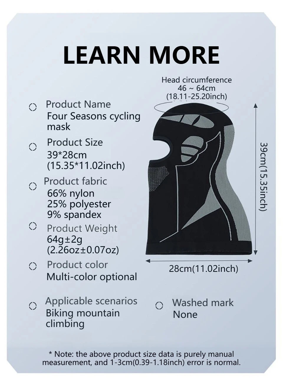 GTUBIKE Unisex Winter Warm Balaclava Hat Elastic Breathable Cycling Full Face Mask Outdoor Skiing Mask Motorcycle Helmet Inner