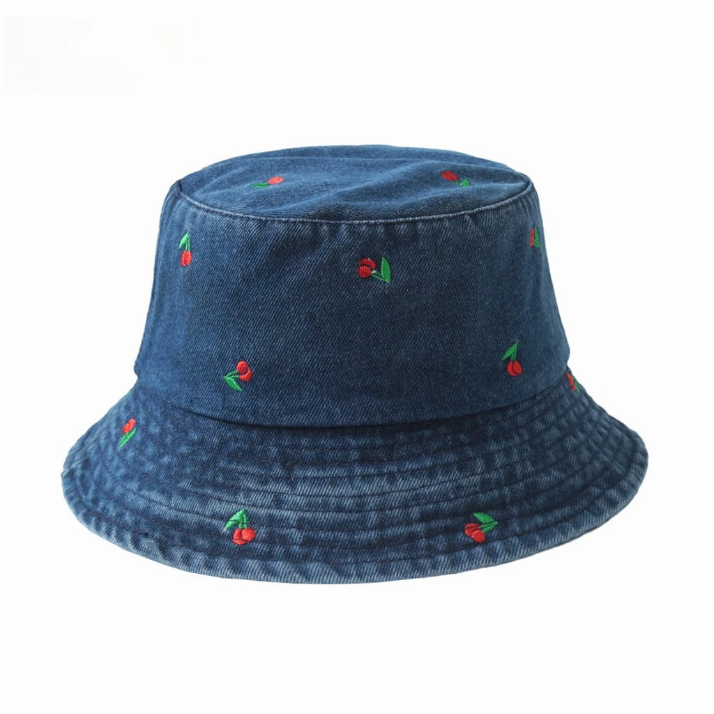 Popular Little Daisy Embroidered Cotton Summer Jeans Bucket Hat Cap For Women Spring Fisherman Hat Outdoor Travel Sunshade Gift