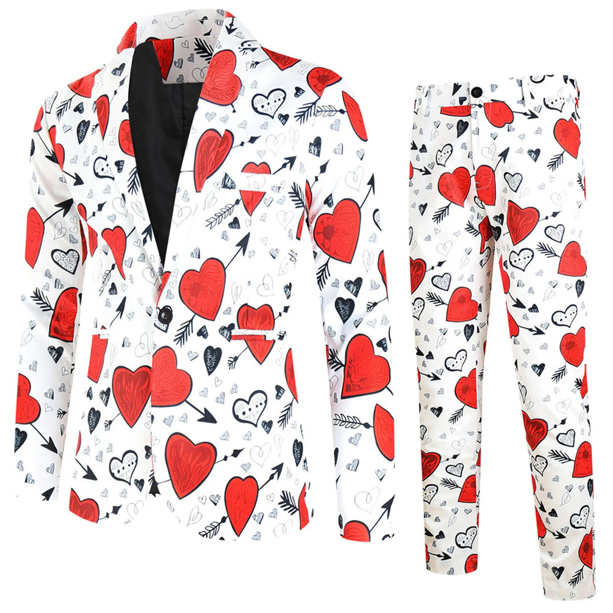 Suit Jacket Mens Two Piece Set Valentine Day Love Printing Dinner Date Suit Jackets Pants Two Piece Suit Male Clothing Hombre