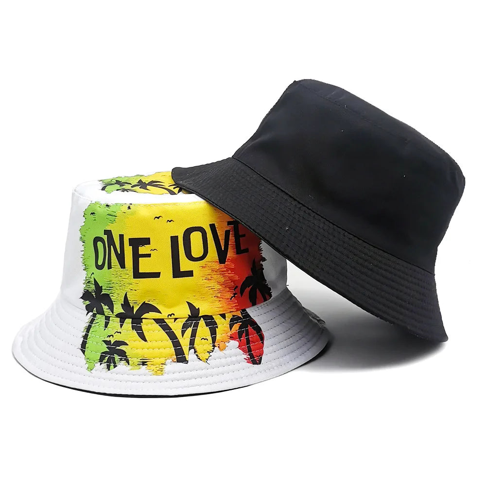 Europe and America Retro Nostalgic 90s Tape Pattern Bucket Hat Female Double Sided Spring and Summer Outdoor Sunscreen Sun Hat
