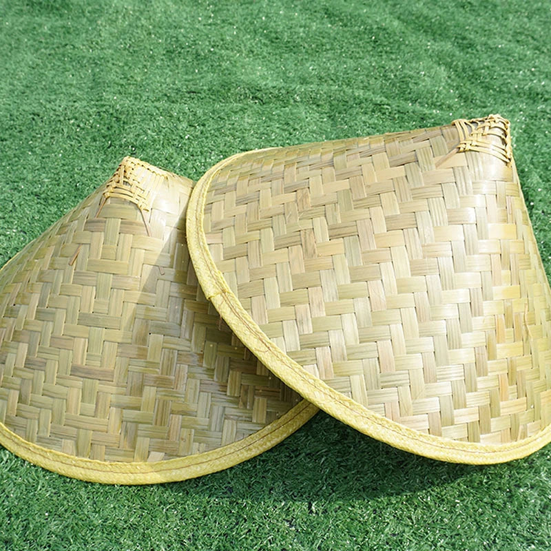 Traditional Chinese Fisherman Hat, Green Conical Bamboo Woven, Handmade Rattan Straw Bucket Hat