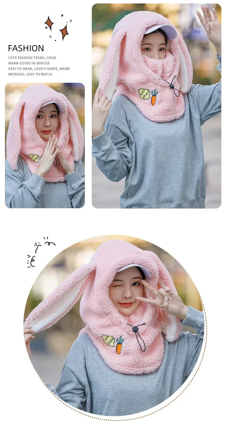 Winter Warm Ski Helmet Cover Comfortable Soft Fleece Skiing Head Warmer Cartoon Cute Rabbit Ear Decorative Helmet Cover Hat