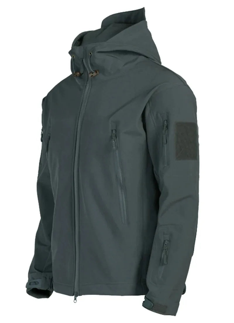 Men's Hooded Casual Military Outdoor Utility Jacket Fashion Sharkskin Soft-Shell Tactical Waterproof Combat Bomber Jacket