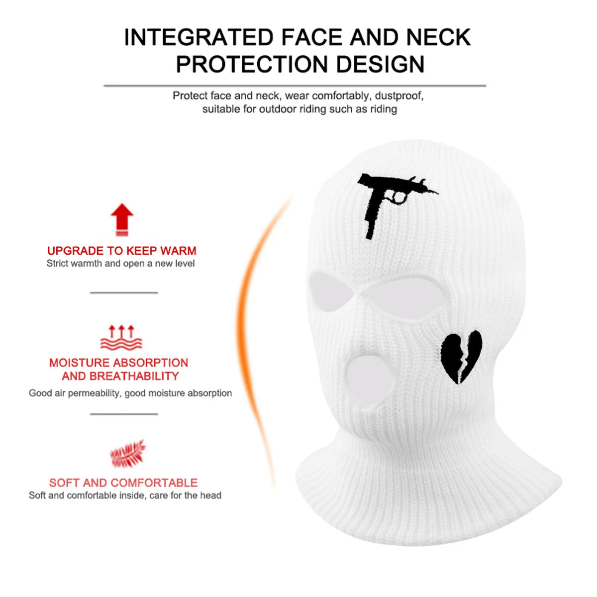 3Holes Winter Warm Unisex Balaclava Mask Hat Embroidery Full Face Mask Knitted Cycling Ski Snowboard Hat Cap Hip Hop Beanie Gift