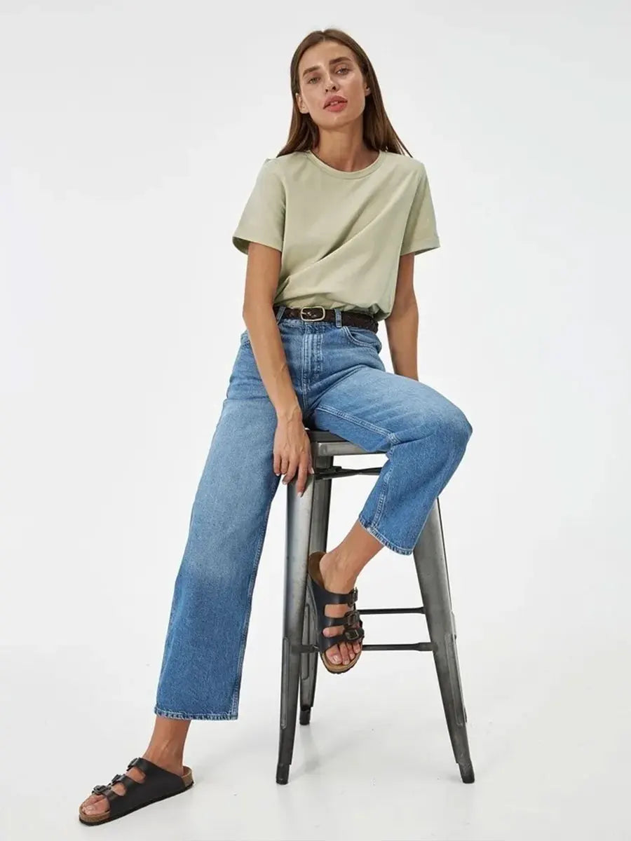 Bornladies Summer 100% Cotton Women's T-shirt Bottoming Basic Fashionable Solid Lady Short Sleeve Loose Tops Shirts 230g/㎡ Tops