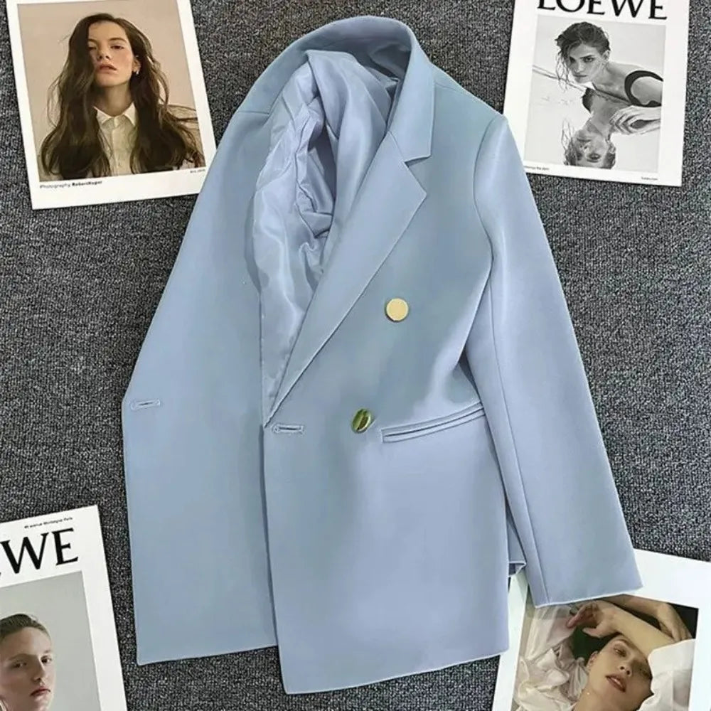 Women Suit Blazer Elegant Coat 2025 Spring Autumn Fashion Korean Blazer Luxury Double Breasted Jacket Solid Ladies Tops Clothes