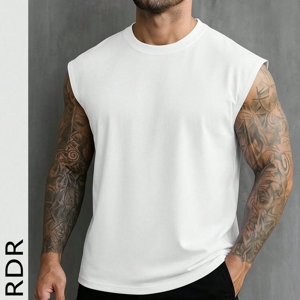 Men's White Sleeveless T-Shirt Tank Top Casual Loose Fit O-Neck Basic Vest Summer Gym Workout Streetwear Tops