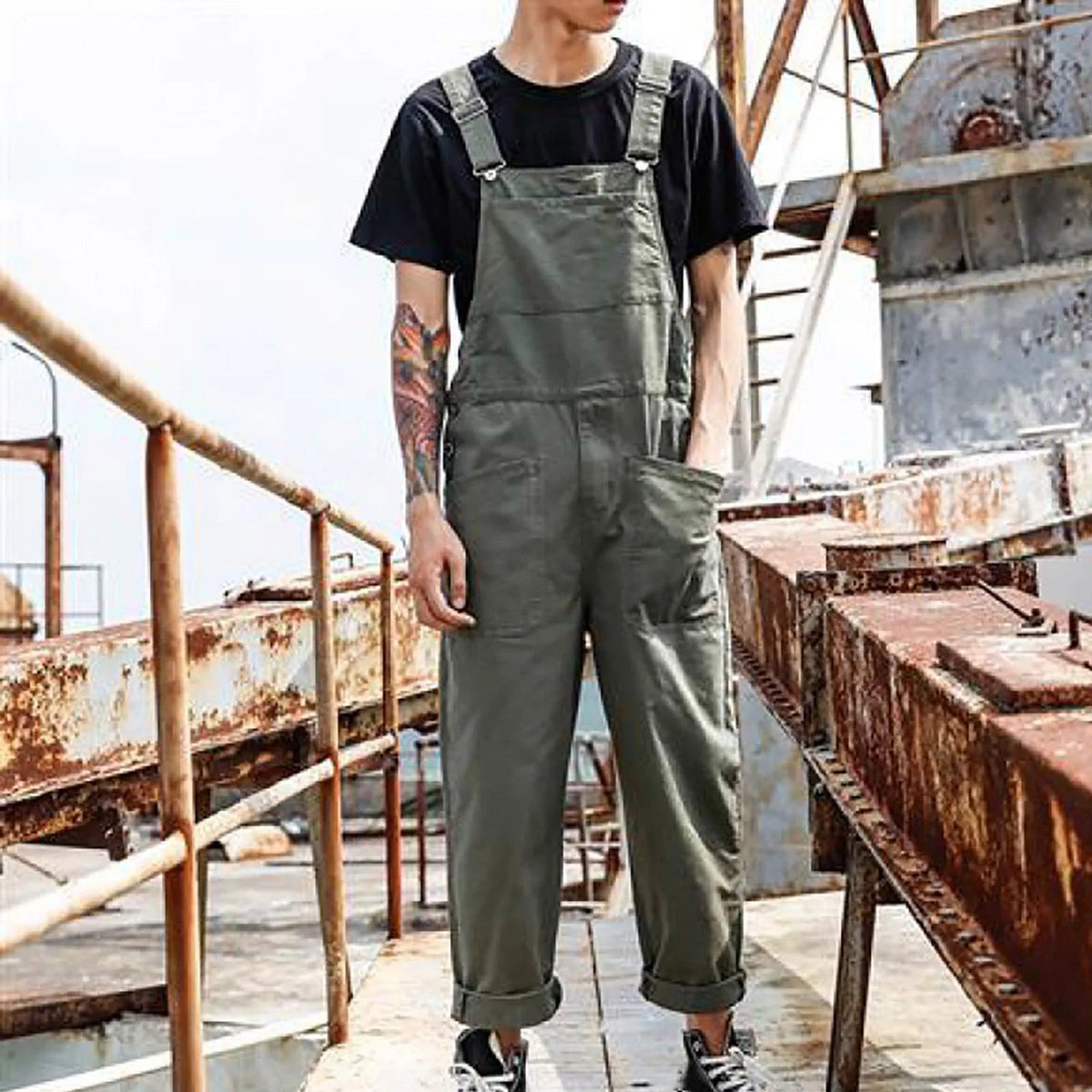 Lightweight Overalls With Pockets Men'S Bib Overalls Fashion Relaxed Fit Casual Jumpsuit Cotton Denim Trousers Daily Wear