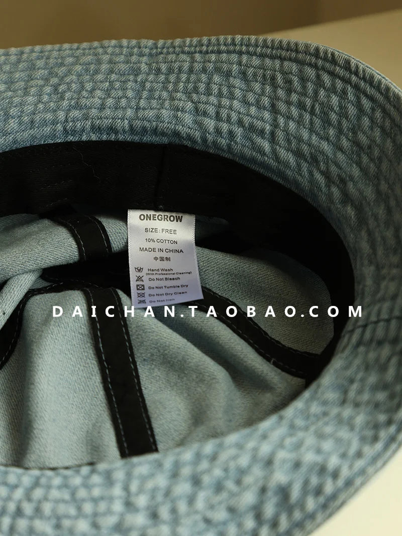 Japanese Retro Simple Dome Denim Basin Caps for Women Spring and Summer Travel Casual Versatile Sunscreen Bucket Hats Men