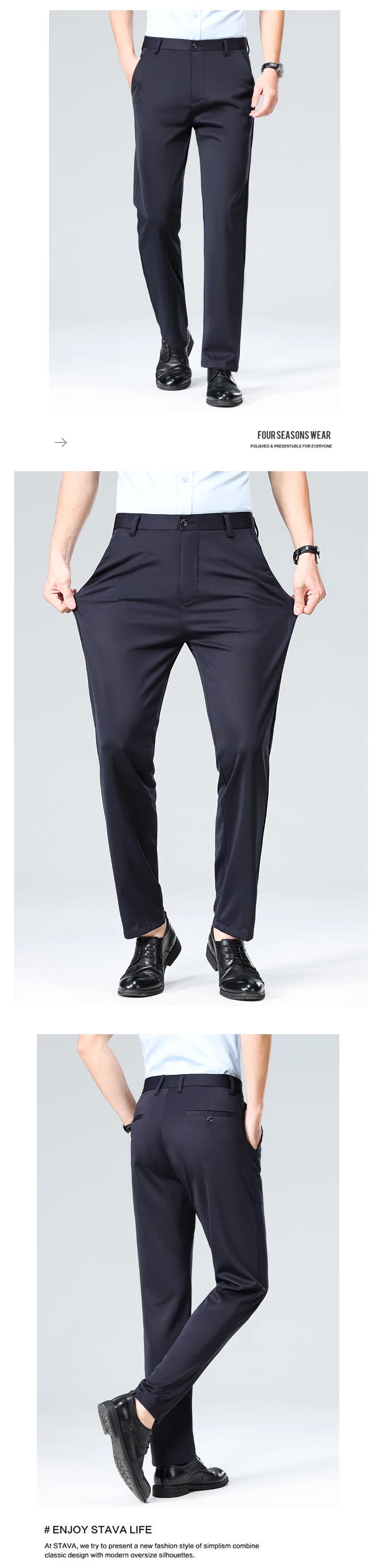 29-42 Men's Summer Pants Thin Straight Stretch Casual Pants with No Trace No Ironing Fabric Silky and Cool Feeling