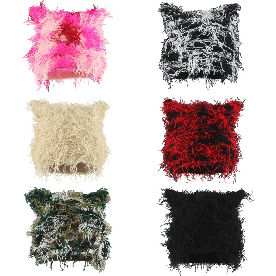 Autumn Winter Hats Cat Ears Knitted Hat Unisex Fashion Street Punk Hip Hop Caps Balaclava Black Pink Skullies Bea