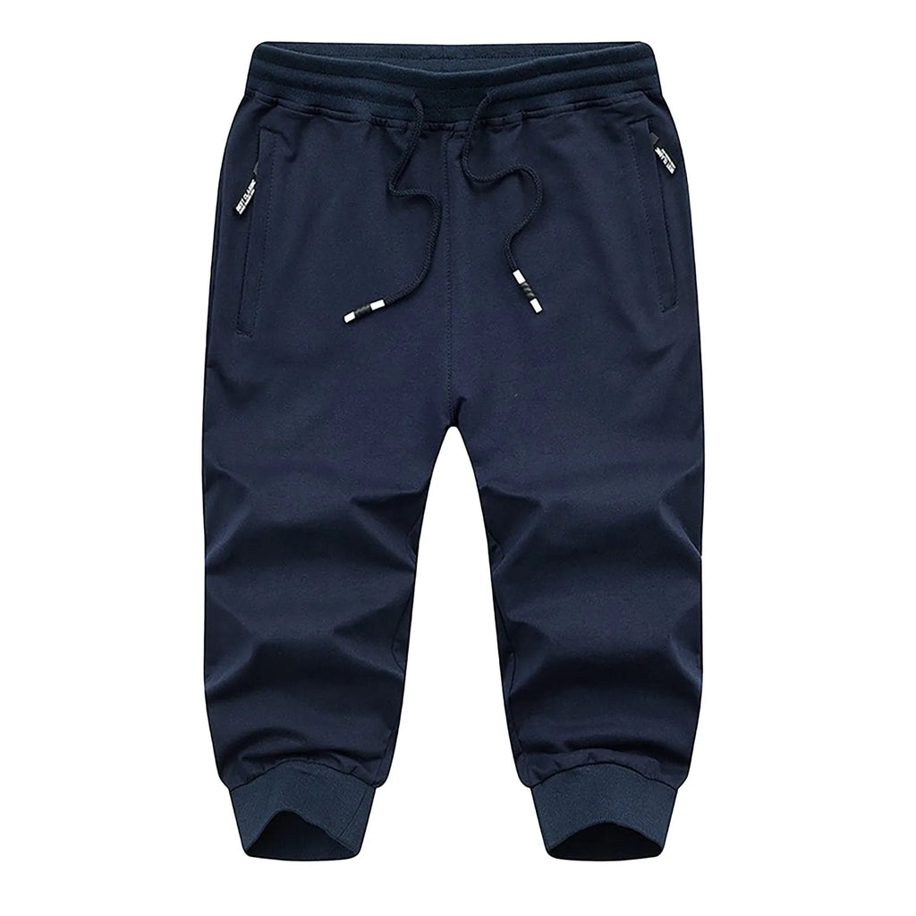 Men's Jogging Bottoms Cotton Hiking Trousers Outdoor Drawstring Elastic Camping Trekking Men Plus Size Workout Gym Short Pants