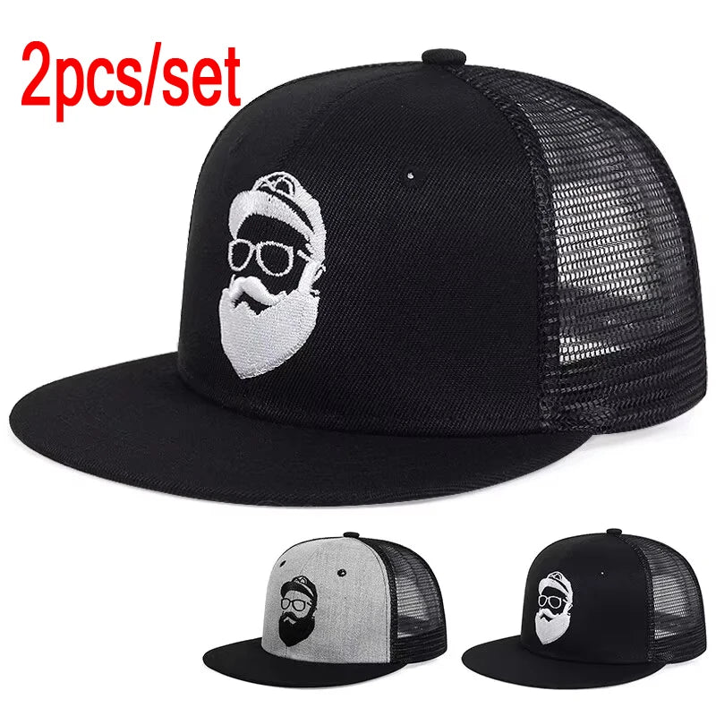 Unisex Uncle Beard Embroidery Hip-hop Net Hats Outdoor Adjustable Casual Baseball Caps Sunscreen Hat