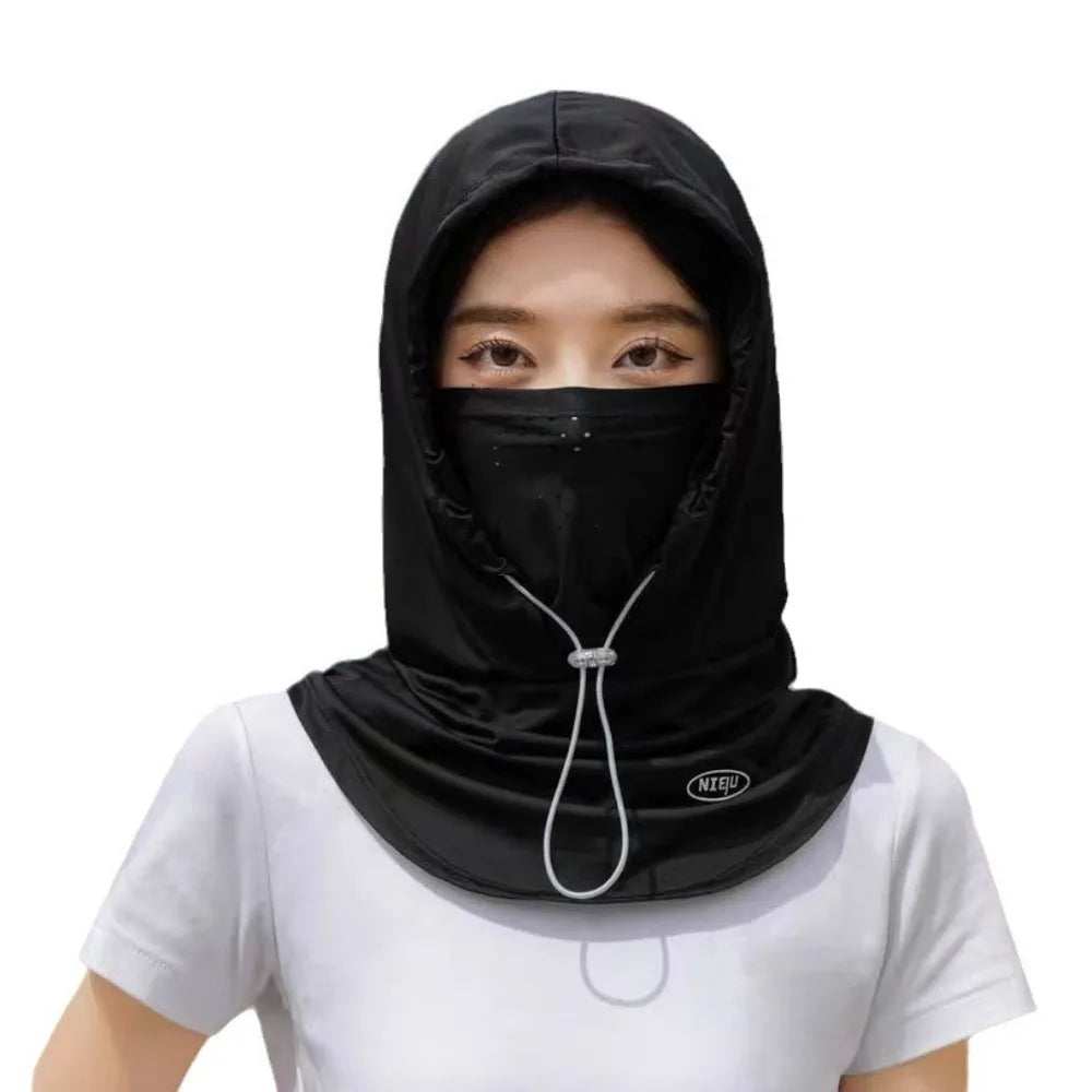 Head Wrap Unisex Beach Cap Summer Anti-UV Sunscreen Hat With Mask Shawl Breathable Ice Silk Pullover Cap