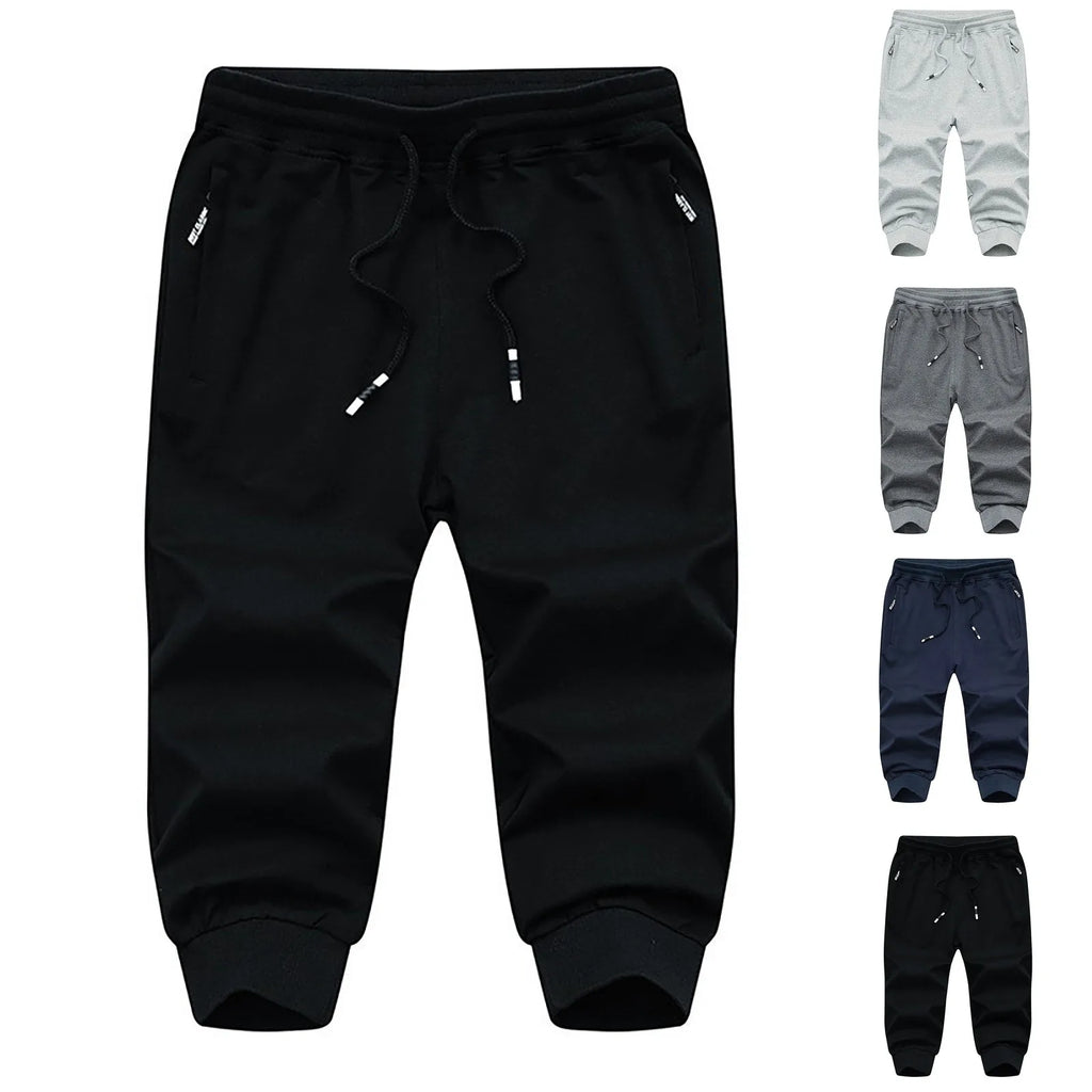 Men's Jogging Bottoms Cotton Hiking Trousers Outdoor Drawstring Elastic Camping Trekking Men Plus Size Workout Gym Short Pants