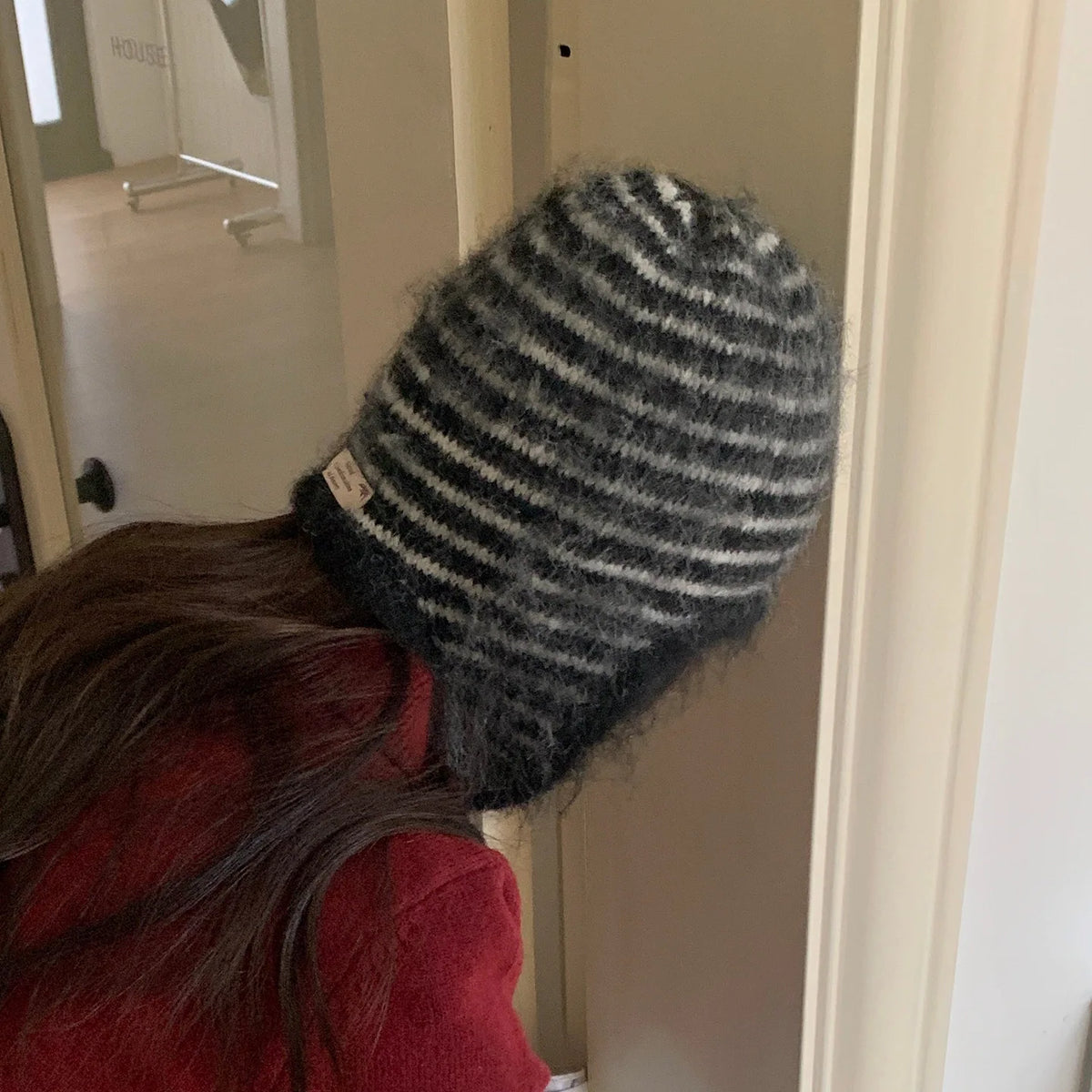 Winter Hat Women Wool Knitted Striped Beanie Baggy Cap Warm Windproof Outdoor Ski Balaclava Casual New