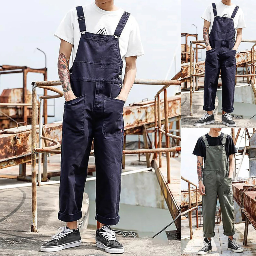 Lightweight Overalls With Pockets Men'S Bib Overalls Fashion Relaxed Fit Casual Jumpsuit Cotton Denim Trousers Daily Wear