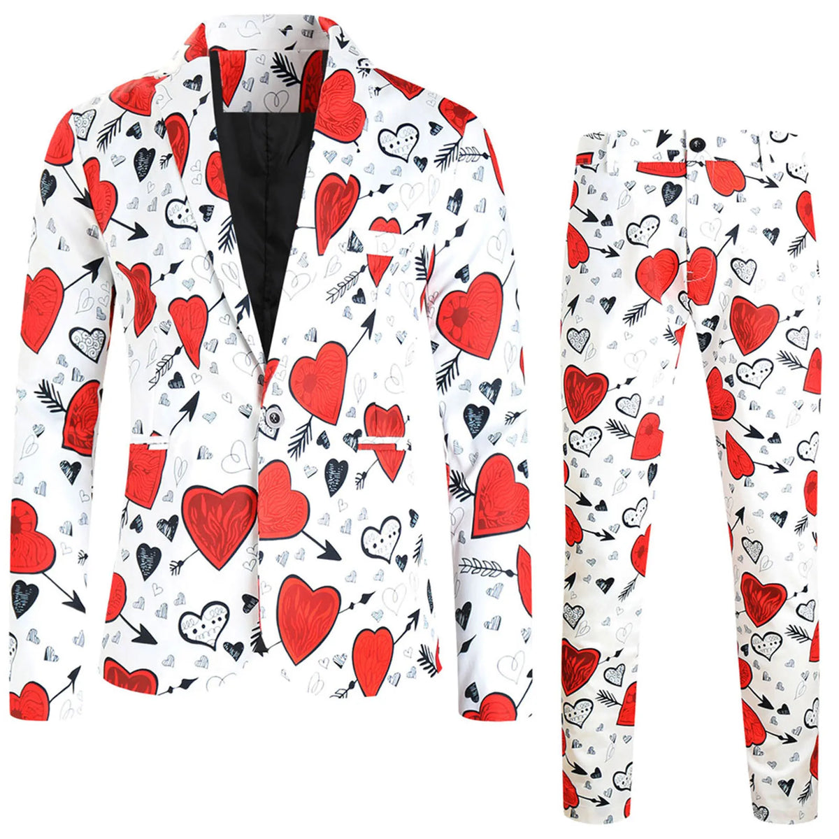 Suit Jacket Mens Two Piece Set Valentine Day Love Printing Dinner Date Suit Jackets Pants Two Piece Suit Male Clothing Hombre