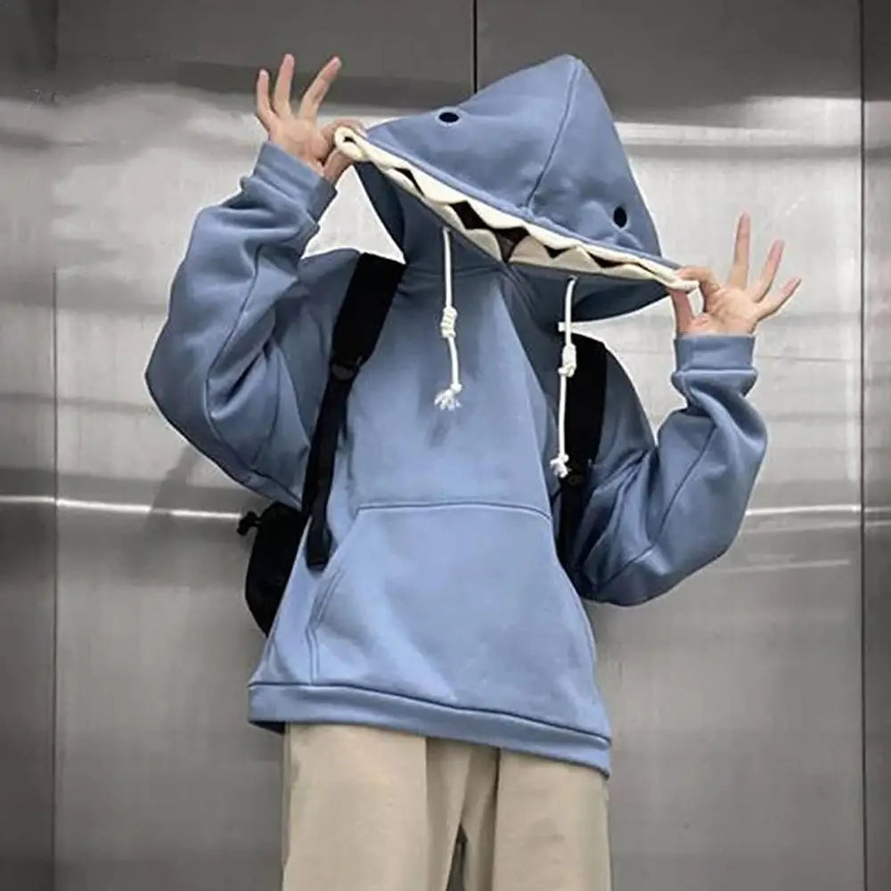 Shark Sweatshirt Women's Blue Hoodies Long Sleeve Shark Shape Couple Pullover Animal Hooded Cartoon Sweatshirt for Men Women