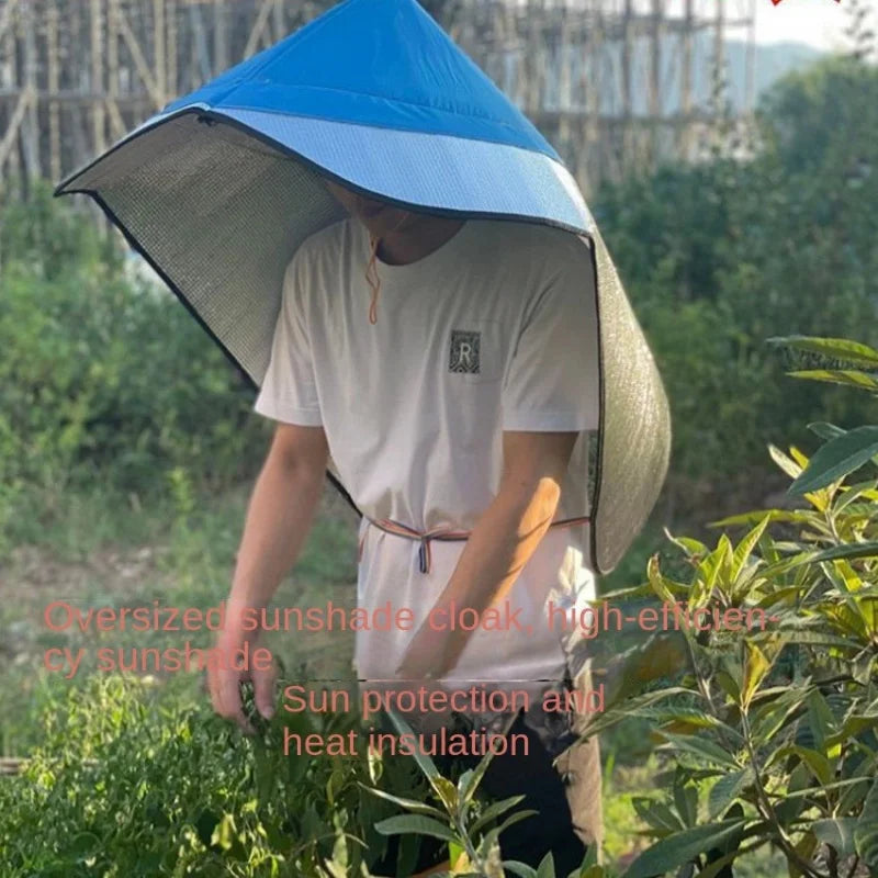 Sun & Rain Protection Hooded Cape - Breathable UV Hat for Farming/Gardening - Wide Brim Bucket Hat with Neck Cover