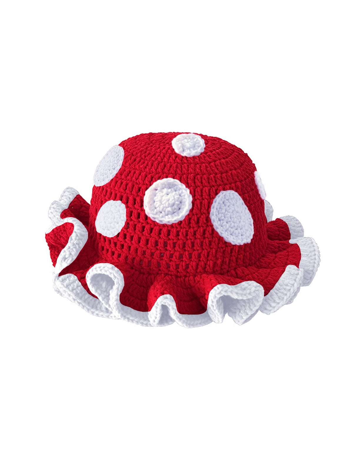 Lady'S Cartoon Red Strawberry-Shaped Fisherman'S Hat, Bohemian-Style Hand-Crocheted And Hollowed-Out Ruffled Cute Knitted Hat