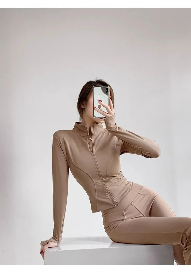 Sun Quick Drying Sports Coat Women's Tight Top Yoga Jacket Long Sleeve Zipper Jacket Running Fitness Women's Jacket S-3XL