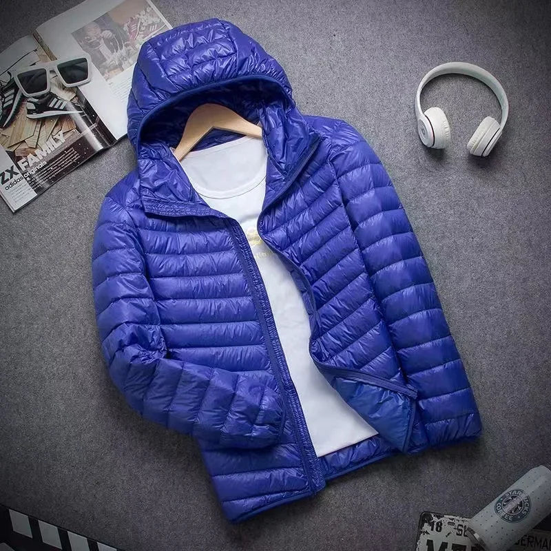 0-10℃ Men's Winter Jacket Ultra Light Duck Down Jackets Portable Hooded Puffer Feather Thin Parkas Windproof Outerwear Coat 5XL