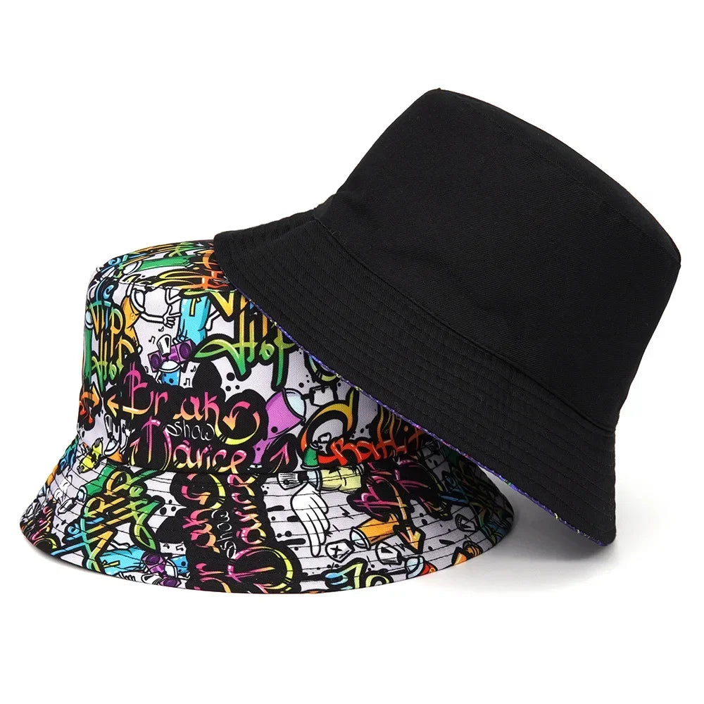 Panama Bucket Hats Animal Letter Print Fisherman Hat Summer Sun For Women Men Reversible Fishing Cap