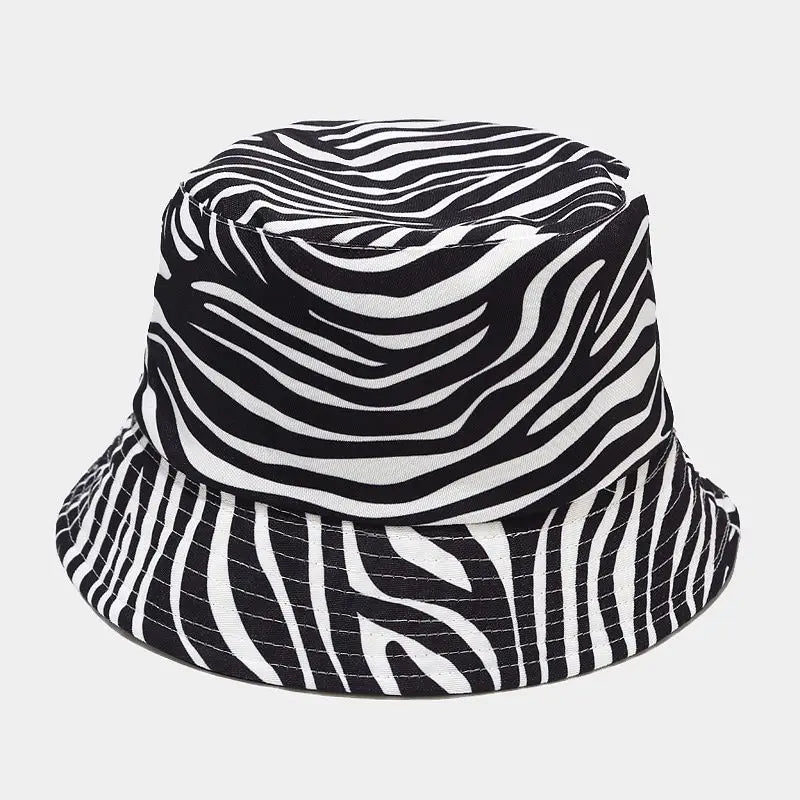 Europe and America Retro Nostalgic 90s Tape Pattern Bucket Hat Female Double Sided Spring and Summer Outdoor Sunscreen Sun Hat