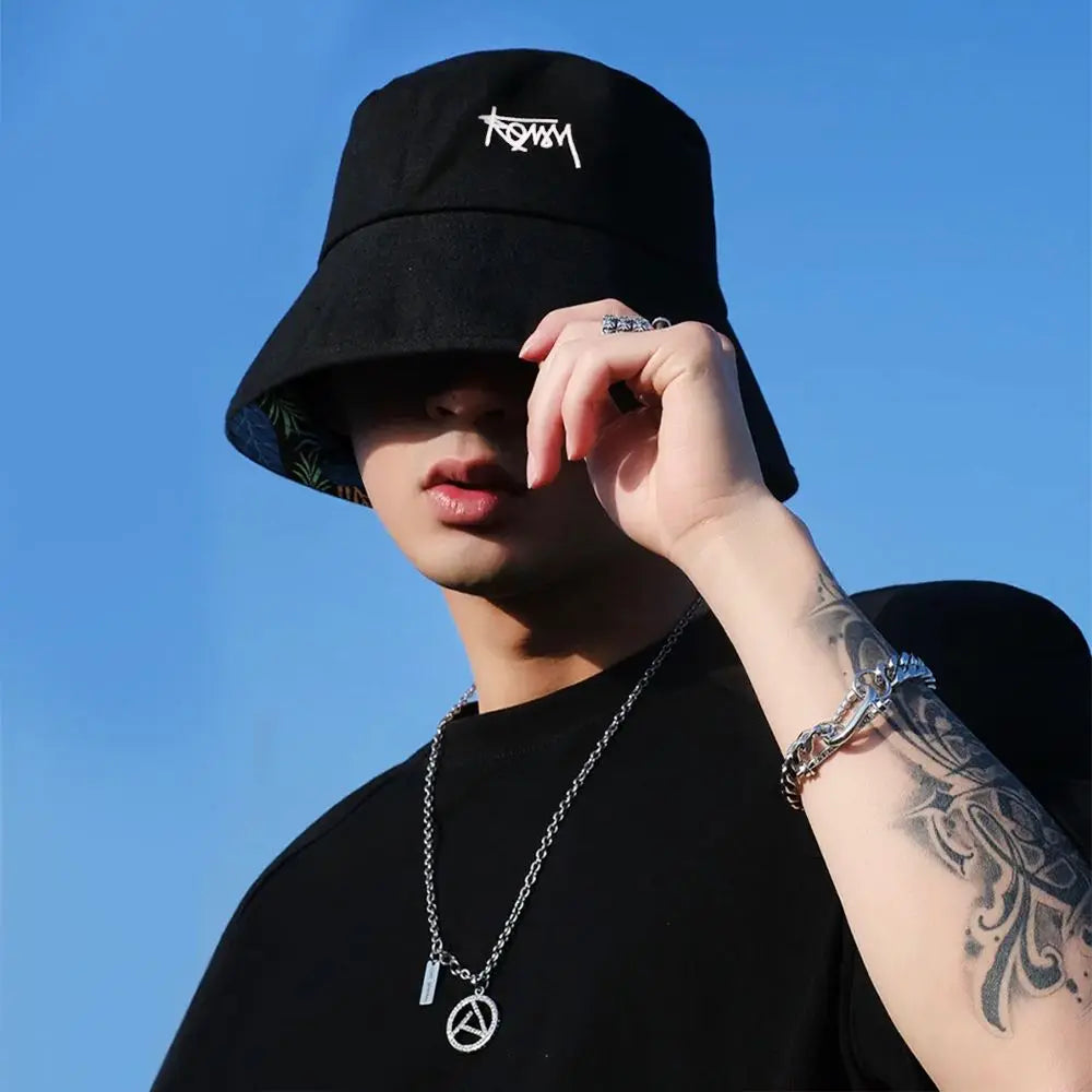 Men Women Summer Basin Cap Hip Hop Hat Double-sided Bucket Hat Graffiti Fishing Fisherman Hat Pattern Packable Sun Protection