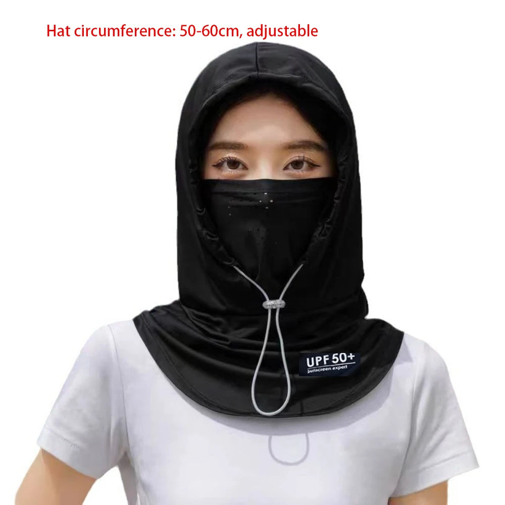 Head Wrap Unisex Beach Cap Summer Anti-UV Sunscreen Hat With Mask Shawl Breathable Ice Silk Pullover Cap