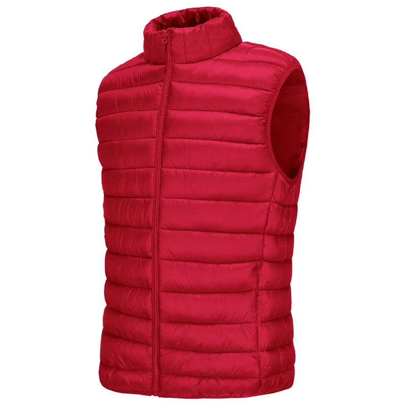 Autumn Men's Casual Vest Lightweight Sleeveless Jacket Full Zipper Outerwear Vest Outdoor Cotton Vest with Pockets