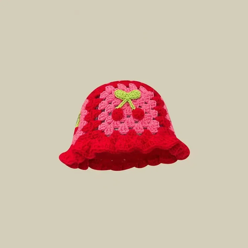 2025 Autumn New Crochet Korean Handmade Bucket Hat Women Weaving Knitted Hat Y2k Fashion Flowers Autumn Winter Beanies Basin Cap