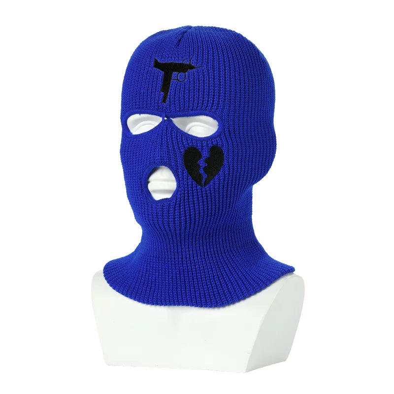 3Holes Winter Warm Unisex Balaclava Mask Hat Embroidery Full Face Mask Knitted Cycling Ski Snowboard Hat Cap Hip Hop Beanie Gift
