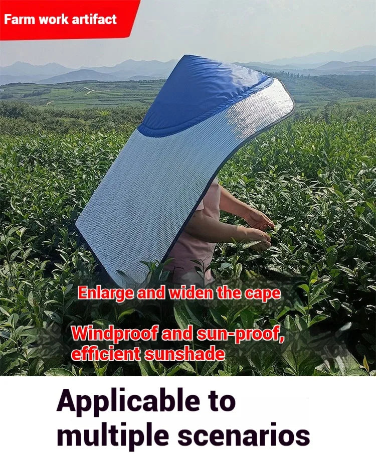 Sun & Rain Protection Hooded Cape - Breathable UV Hat for Farming/Gardening - Wide Brim Bucket Hat with Neck Cover
