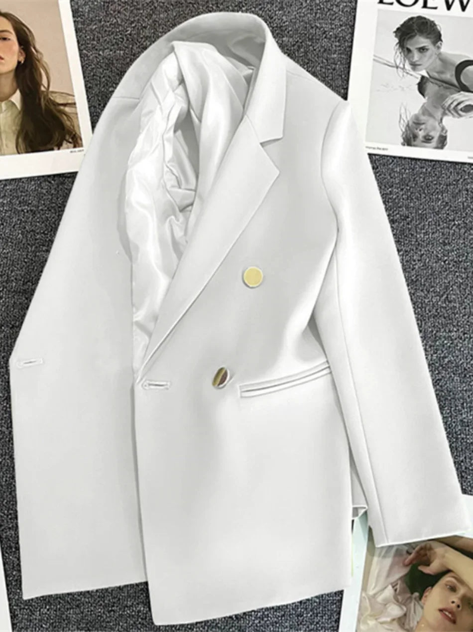 Women Suit Blazer Elegant Coat 2025 Spring Autumn Fashion Korean Blazer Luxury Double Breasted Jacket Solid Ladies Tops Clothes