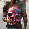 Men's Casual T-Shirt, Gothic Skull Heart Hands Graphic Black Short Sleeve Crew Neck Tee Cool Streetwear Halloween Fashion Top