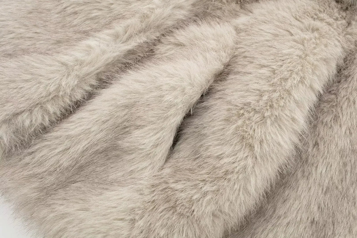 HH Women Fashion Cropped Faux Fur Jacket Coat Long Sleeve Front Snap-button Female Outerwear Chic Lapel Collar Thick Coat