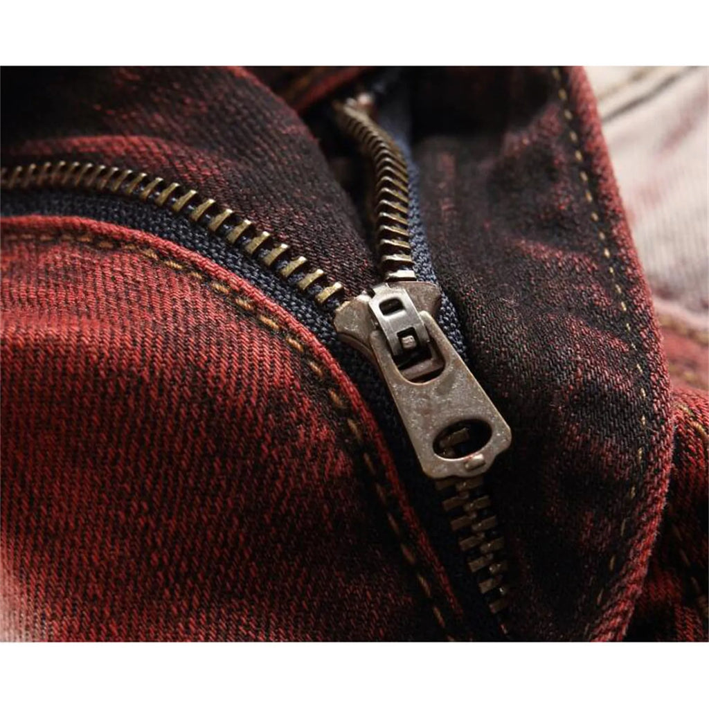 New Motorcycle Style Stretch Hole Beggar Street Tie Dye Gradient Color Personality Fashion Denim Business Stretch Men'S Jeans