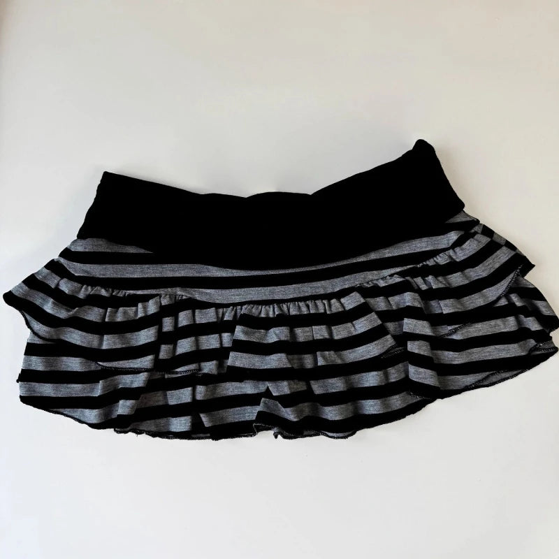 Striped Color-Blocking Sexy Fashion Y2K Street Niche Hot Girl Trendy Versatile Tiered Mini Skirt Women's Clothing Harajuku Retro Style Mini Skirt