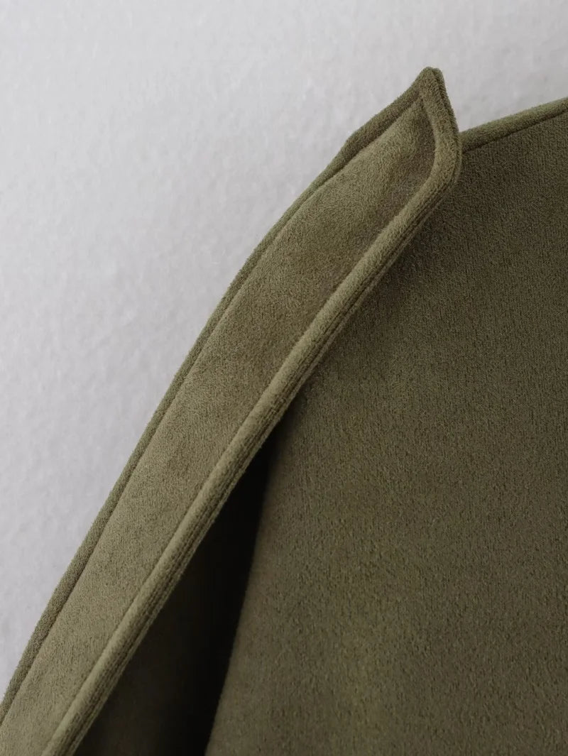 ETJ 2026 Spring New Women's Suede Texture Effect Loose Version of Fashion Lapel Shoulder Jacket