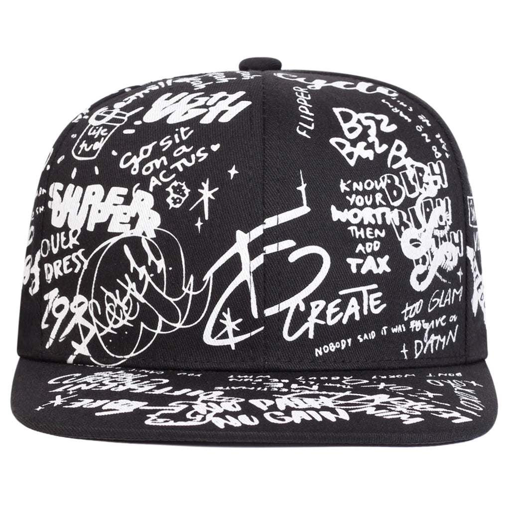 Unisex Black and white Letter Graffiti Printing Hip-hop Hats Spring Autumn Outdoor Adjustable Casual Baseball Caps Sunscreen Hat