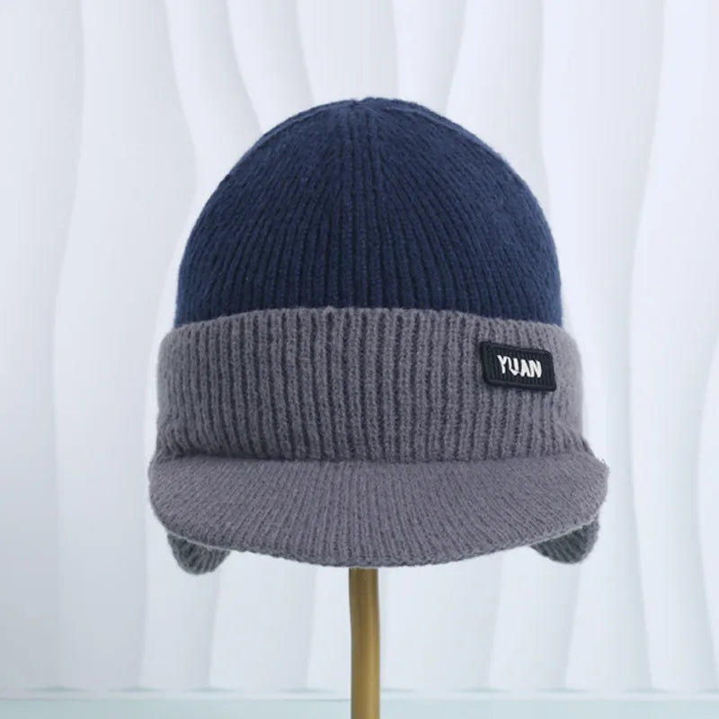 Knit Baseball Cap Winter Thermal Ear Protection Hat Windproof Men Women Outdoor Sports Couples Hats Fleece Block Dual-Tone Hats