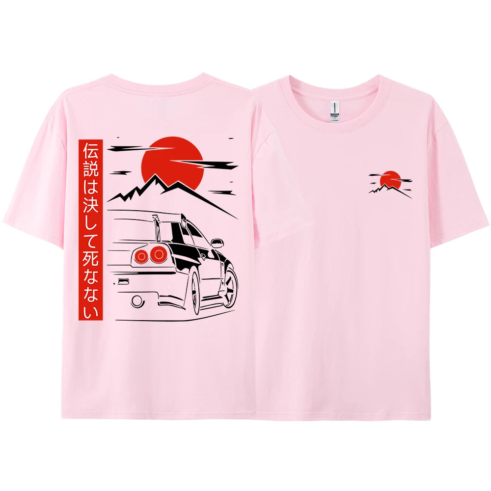 Japanese Style Car JDM Culture GTR Racing T Shirts Men Women Street Wear Original Design Oversized 100% Cotton Couple Tops Tees