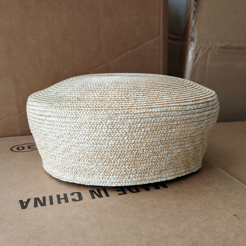 French Beret Hat Women Straw Cap Summer Woven Sun Hat Church Derby Party Hostesses Pillbox Hat Millinery Fascinator Base