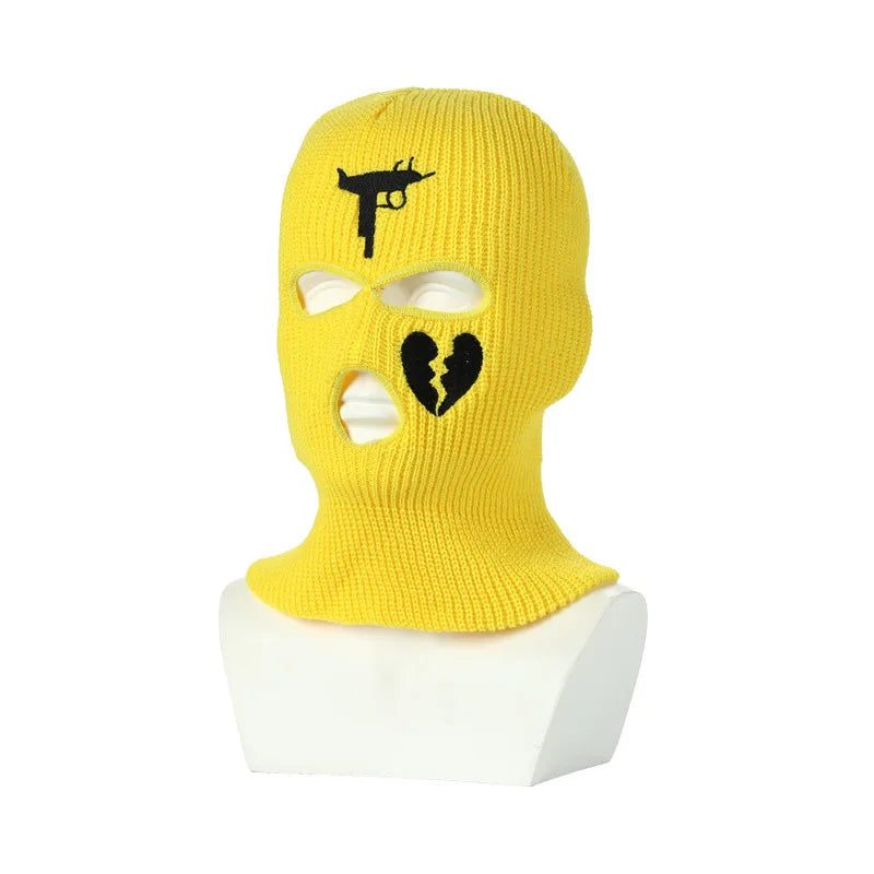 3Holes Winter Warm Unisex Balaclava Mask Hat Embroidery Full Face Mask Knitted Cycling Ski Snowboard Hat Cap Hip Hop Beanie Gift