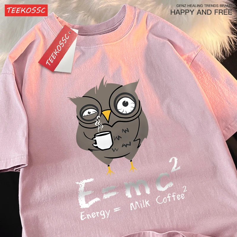 Energy Milk Coffee Fun Formula Printing Mens T-Shirts Cotton Streetwear Loose Oversize T Shirt Pattern Tee Clothes Couple