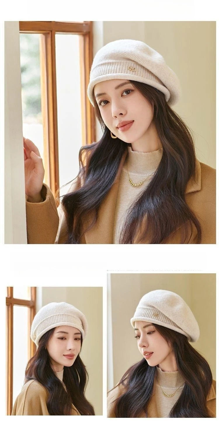 Women's Winter Knit Beret - Fashion  Hat Soft Warm Comfortable Stretchy Cap for Cold Weather